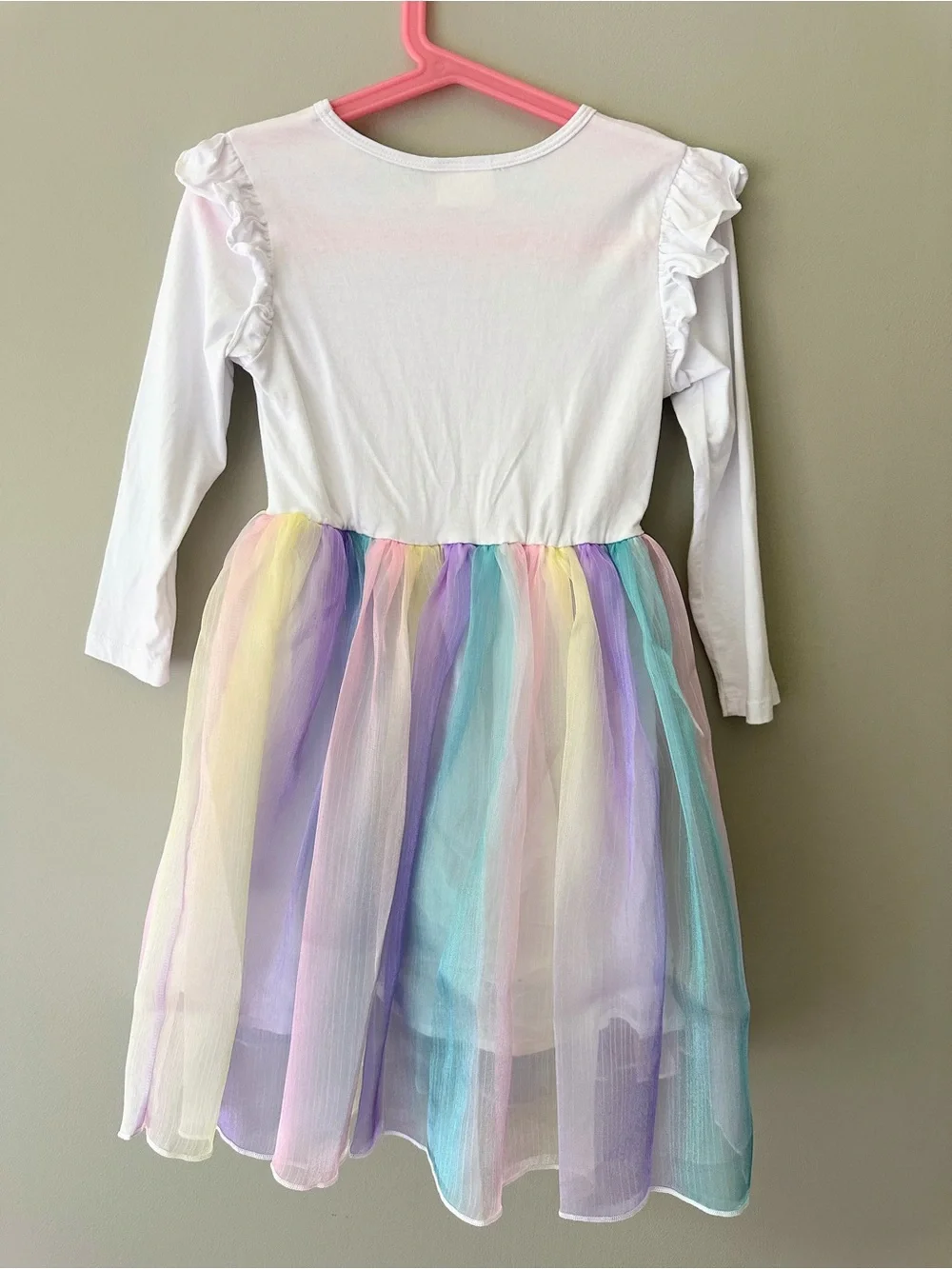 Vaschy Kids Unicorn Rainbow Tulle Dress Size 5T, White Multi